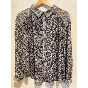 Free People Boho Sheer floral pattern blouse